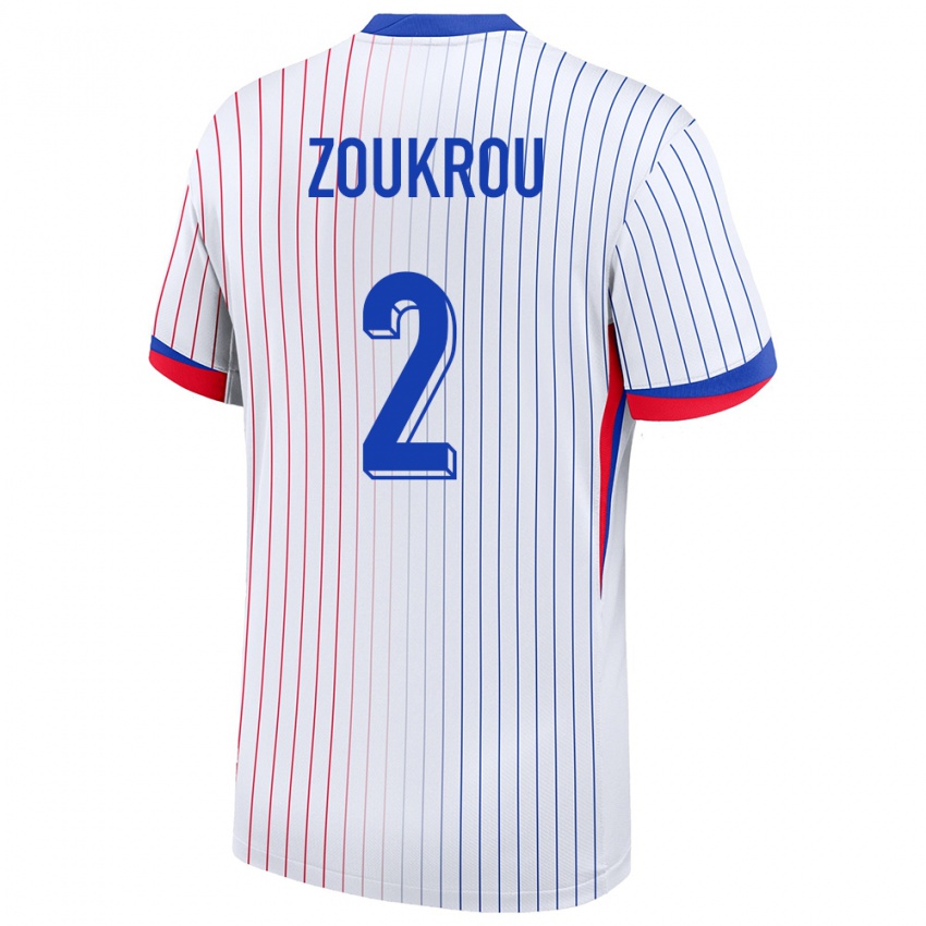 Uomo Maglia Francia Tanguy Zoukrou #2 Bianco Kit Gara Away 24-26 Maglietta