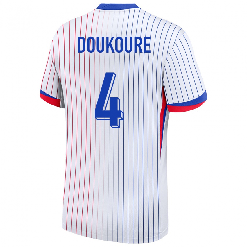 Uomo Maglia Francia Ismael Doukoure #4 Bianco Kit Gara Away 24-26 Maglietta