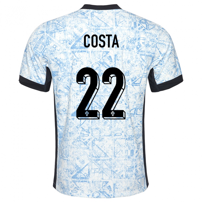 Uomo Maglia Portogallo Diogo Costa #22 Crema Blu Kit Gara Away 24-26 Maglietta