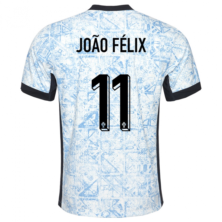 Uomo Maglia Portogallo Joao Felix #11 Crema Blu Kit Gara Away 24-26 Maglietta