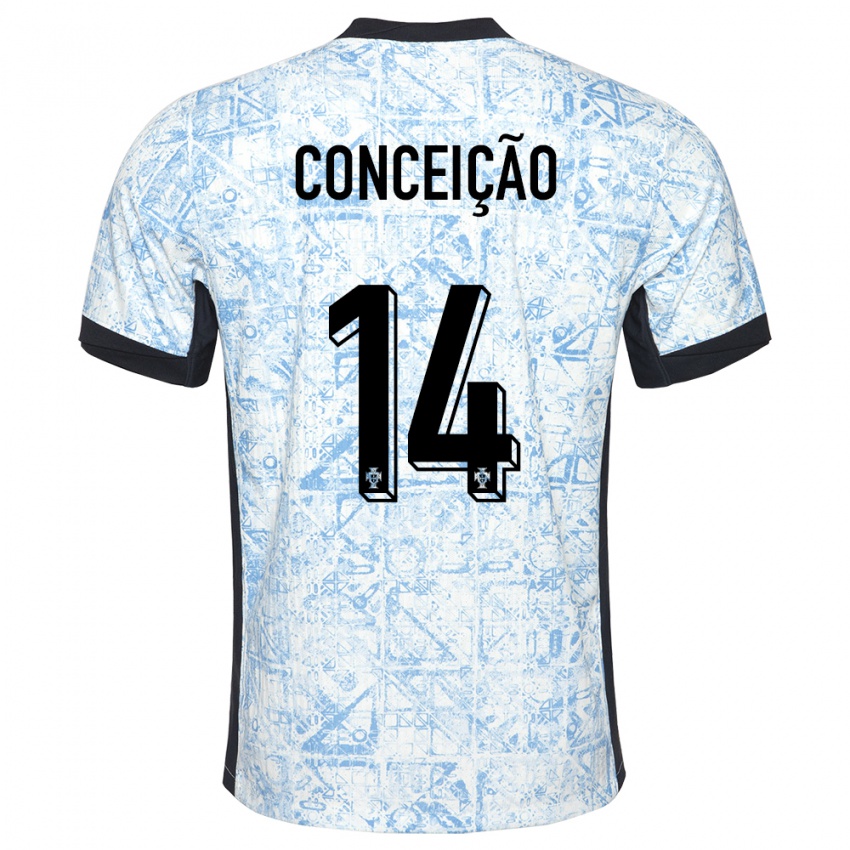 Uomo Maglia Portogallo Rodrigo Conceicao #14 Crema Blu Kit Gara Away 24-26 Maglietta