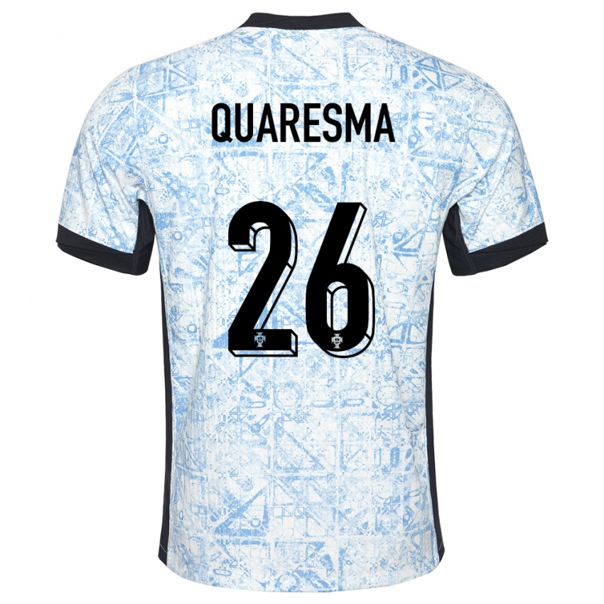 Uomo Maglia Portogallo Eduardo Quaresma #26 Crema Blu Kit Gara Away 24-26 Maglietta