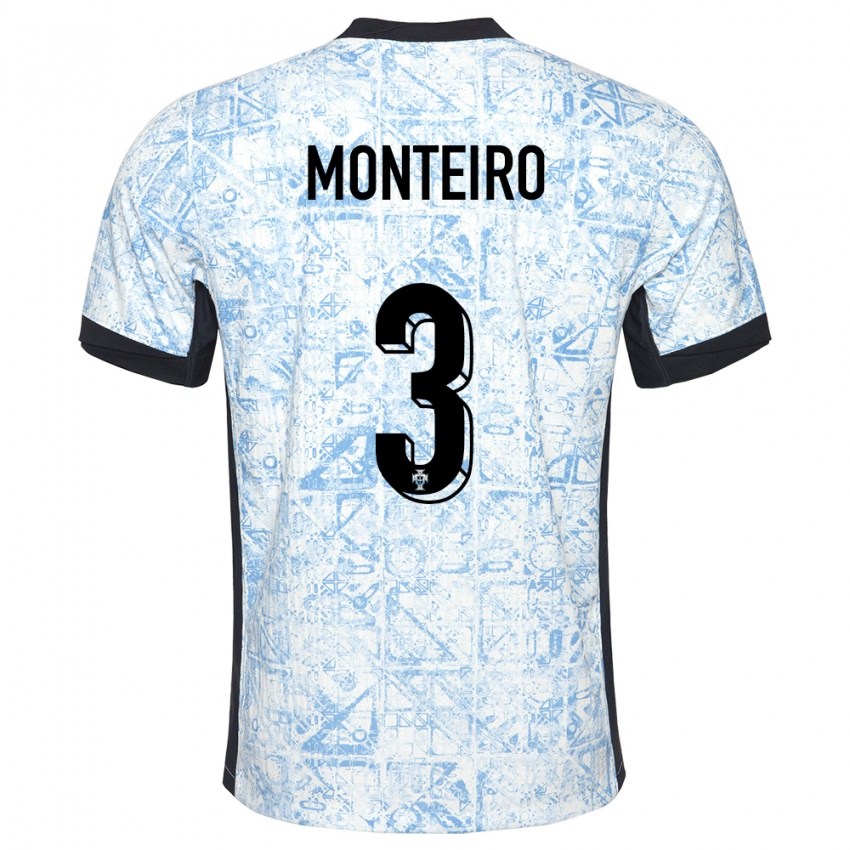 Uomo Maglia Portogallo Diogo Monteiro #3 Crema Blu Kit Gara Away 24-26 Maglietta