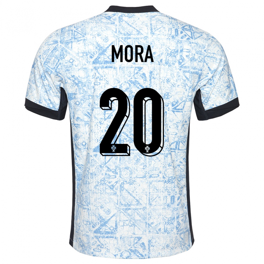 Uomo Maglia Portogallo Rodrigo Mora #20 Crema Blu Kit Gara Away 24-26 Maglietta