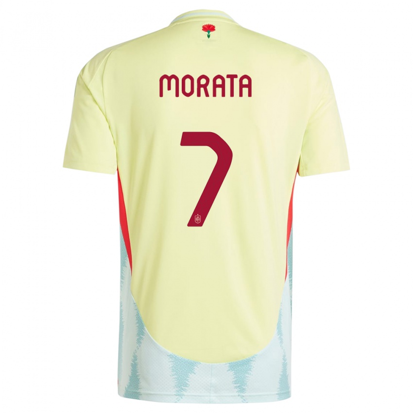 Uomo Maglia Spagna Alvaro Morata #7 Giallo Kit Gara Away 24-26 Maglietta
