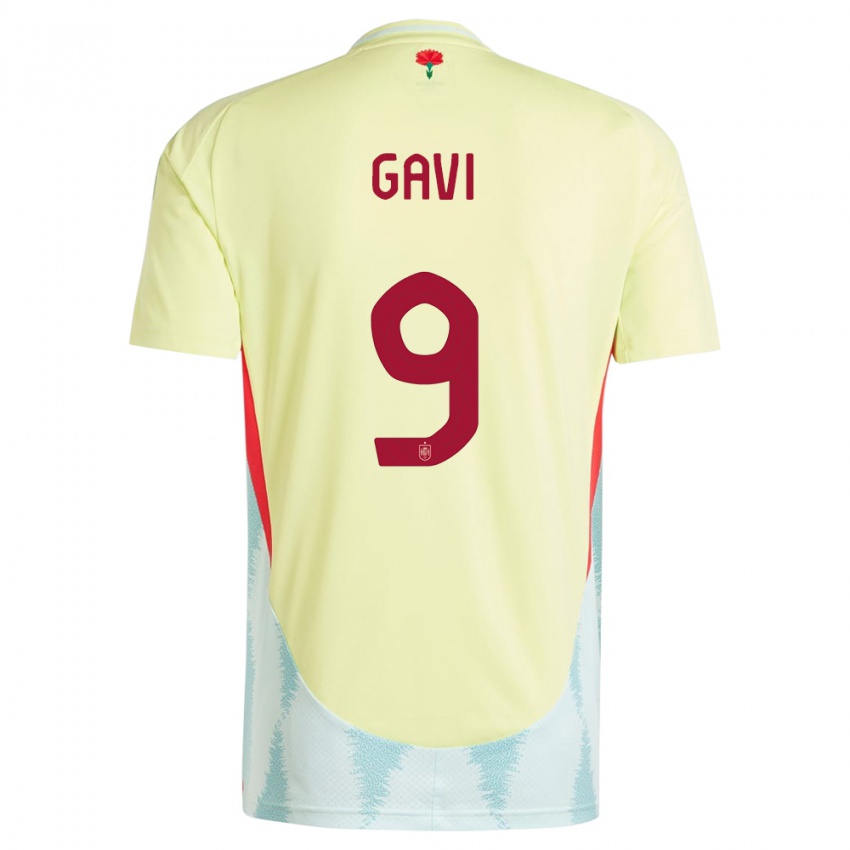 Uomo Maglia Spagna Gavi #9 Giallo Kit Gara Away 24-26 Maglietta