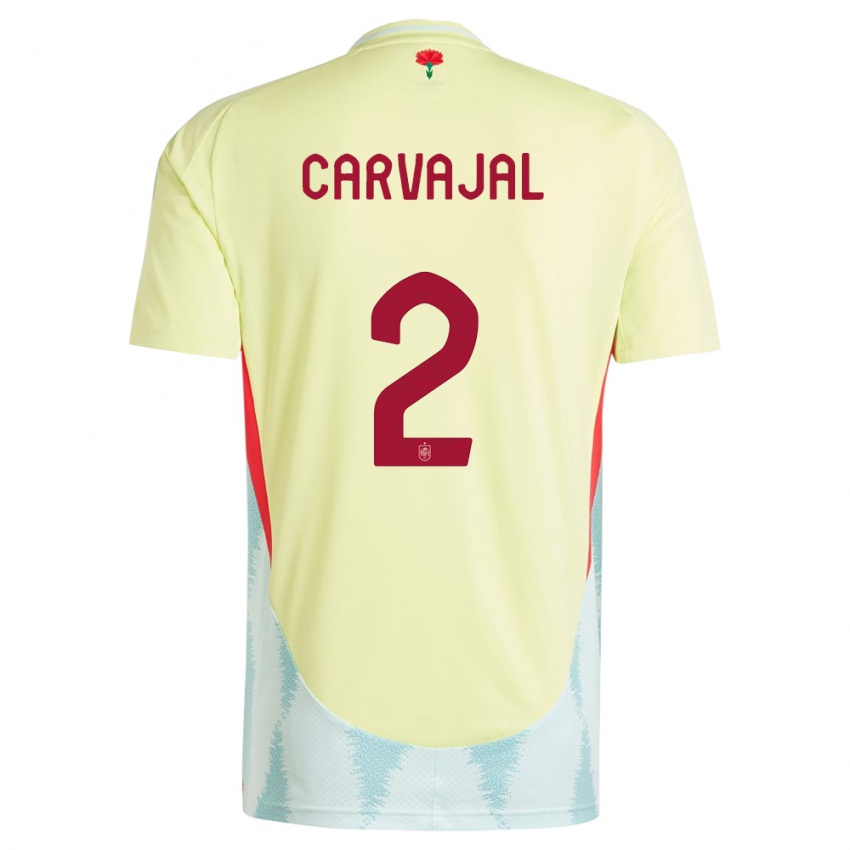 Uomo Maglia Spagna Daniel Carvajal #2 Giallo Kit Gara Away 24-26 Maglietta