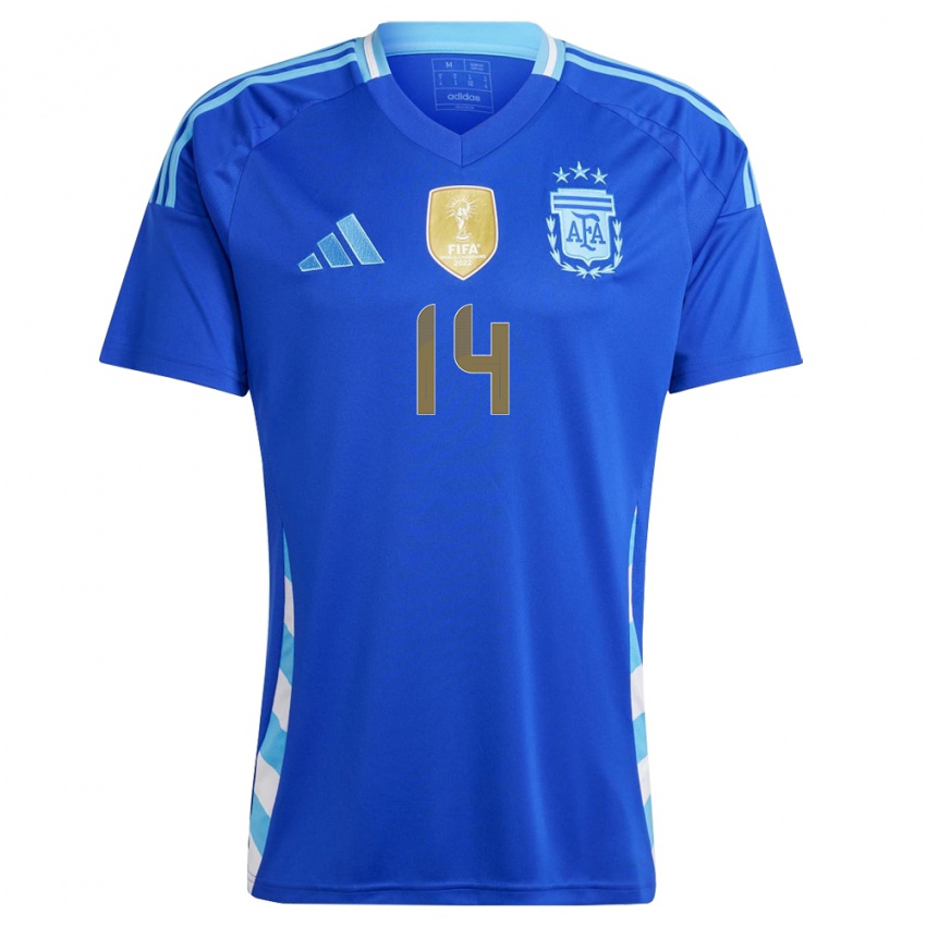 Uomo Maglia Argentina Javier Mascherano #14 Blu Kit Gara Away 24-26 Maglietta