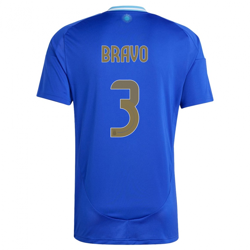 Uomo Maglia Argentina Claudio Bravo #3 Blu Kit Gara Away 24-26 Maglietta