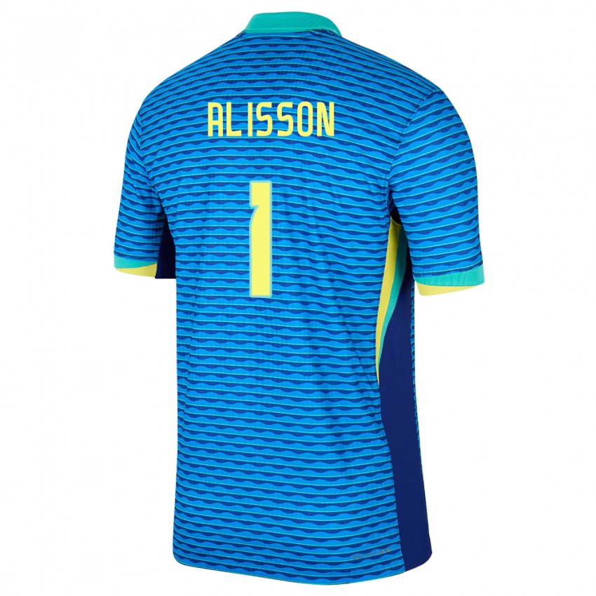 Uomo Maglia Brasile Alisson #1 Blu Kit Gara Away 24-26 Maglietta