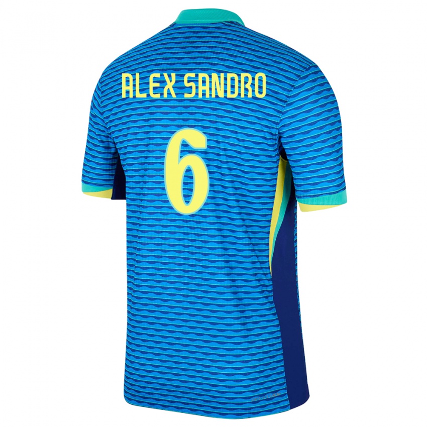 Uomo Maglia Brasile Alex Sandro #6 Blu Kit Gara Away 24-26 Maglietta