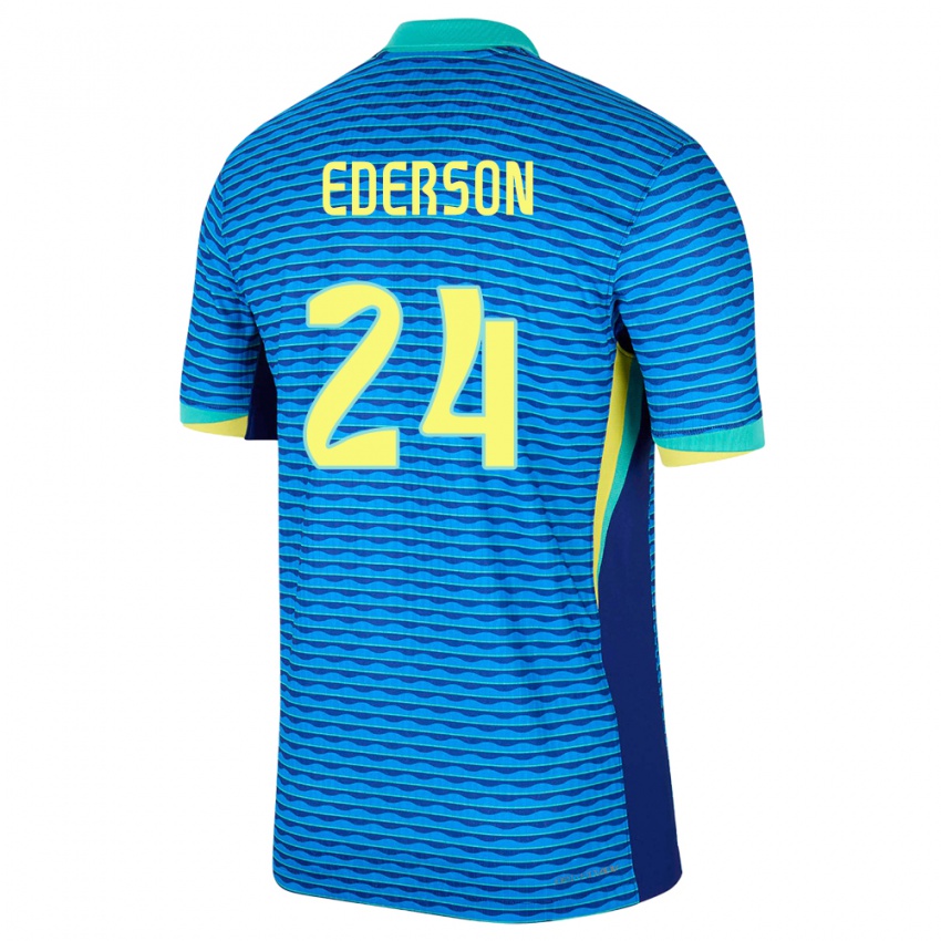 Uomo Maglia Brasile Ederson #24 Blu Kit Gara Away 24-26 Maglietta