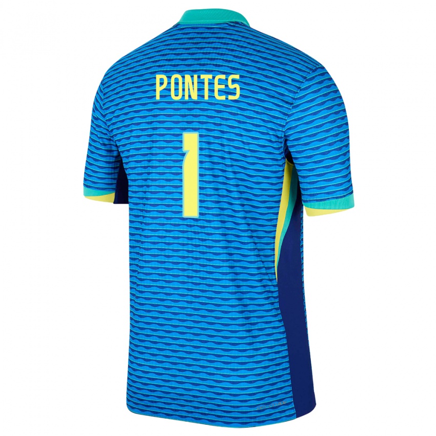 Uomo Maglia Brasile Mycael Pontes #1 Blu Kit Gara Away 24-26 Maglietta