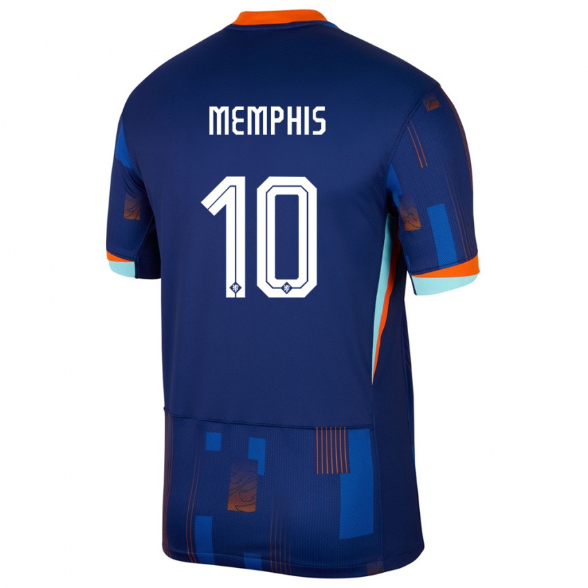 Uomo Maglia Paesi Bassi Memphis Depay #10 Blu Kit Gara Away 24-26 Maglietta