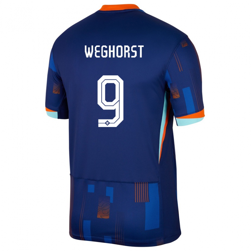 Uomo Maglia Paesi Bassi Wout Weghorst #9 Blu Kit Gara Away 24-26 Maglietta