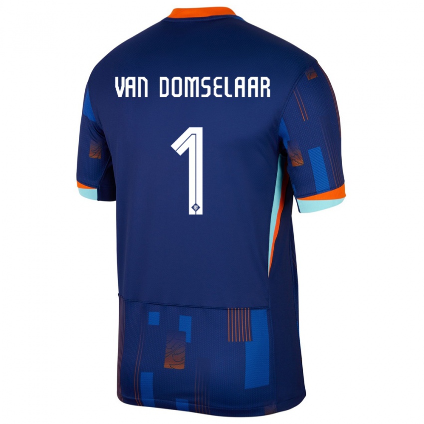 Uomo Maglia Paesi Bassi Daphne Van Domselaar #1 Blu Kit Gara Away 24-26 Maglietta