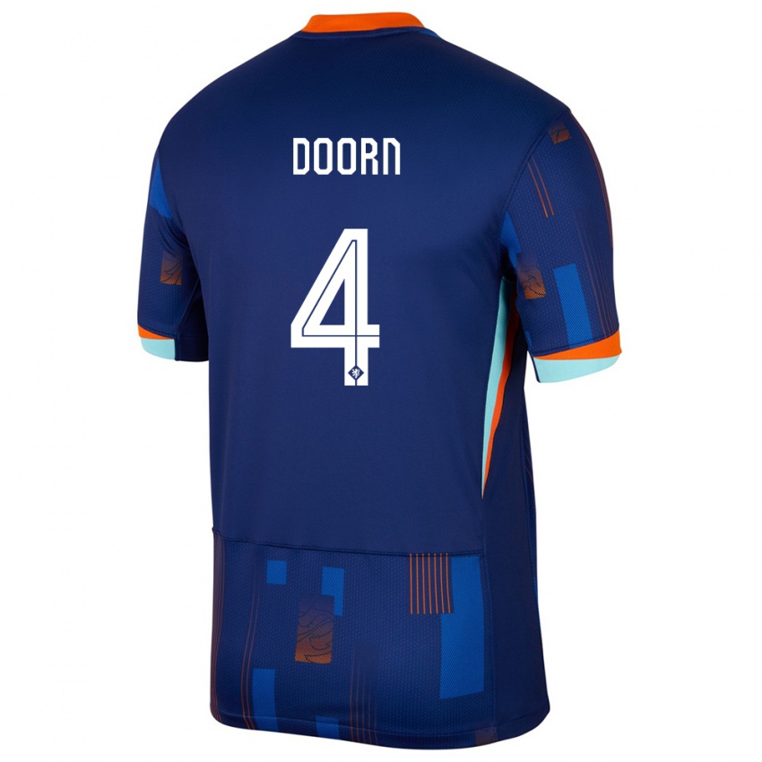 Uomo Maglia Paesi Bassi Lisa Doorn #4 Blu Kit Gara Away 24-26 Maglietta