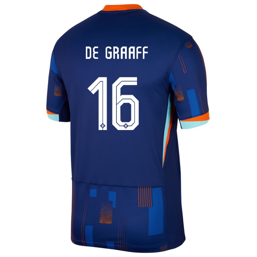 Uomo Maglia Paesi Bassi Tom De Graaff #16 Blu Kit Gara Away 24-26 Maglietta