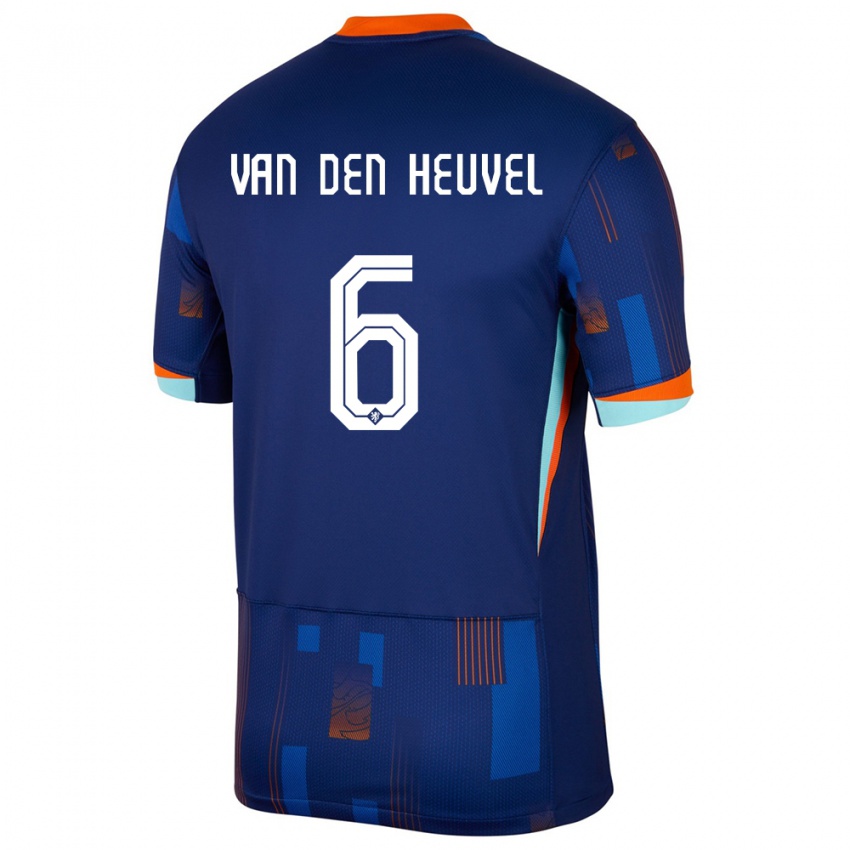 Uomo Maglia Paesi Bassi Tim Van Den Heuvel #6 Blu Kit Gara Away 24-26 Maglietta