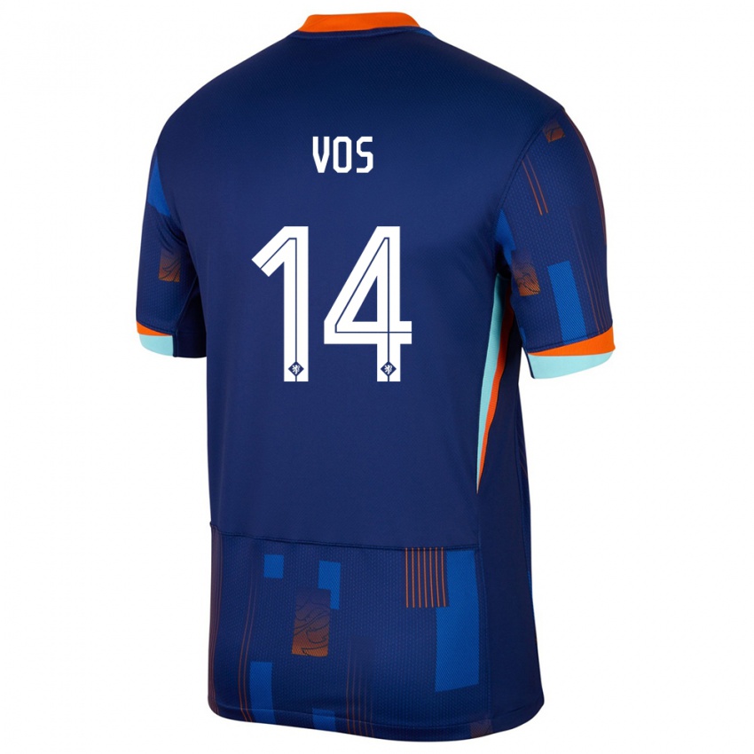 Uomo Maglia Paesi Bassi Silvano Vos #14 Blu Kit Gara Away 24-26 Maglietta