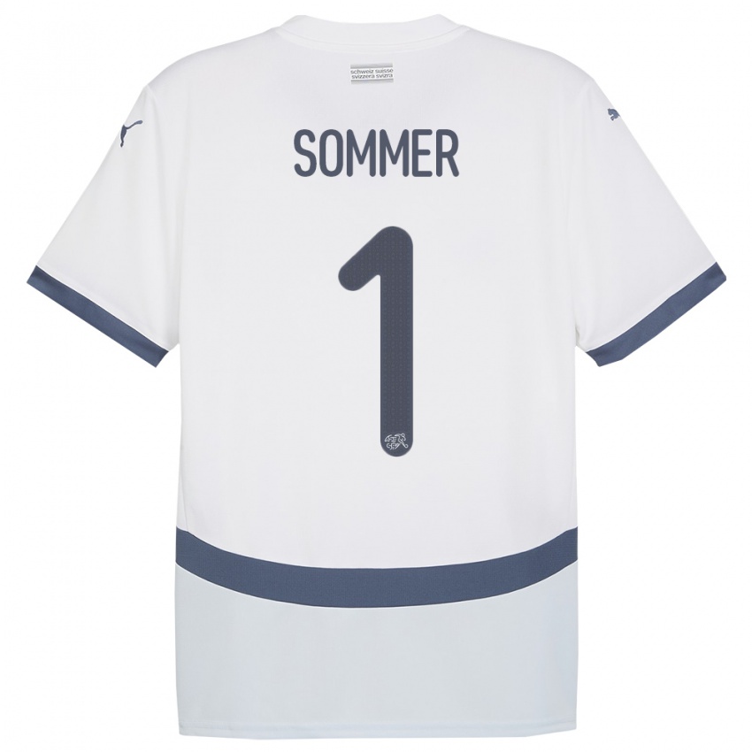 Uomo Maglia Svizzera Yann Sommer #1 Bianco Kit Gara Away 24-26 Maglietta