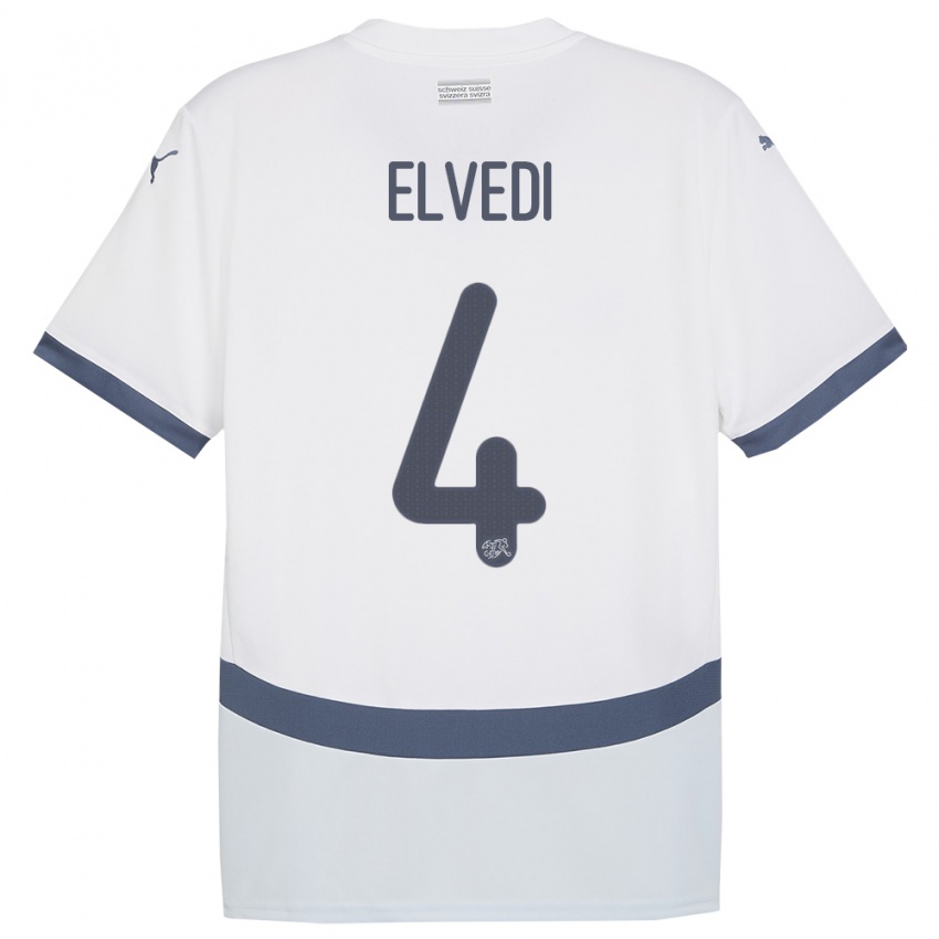 Uomo Maglia Svizzera Nico Elvedi #4 Bianco Kit Gara Away 24-26 Maglietta