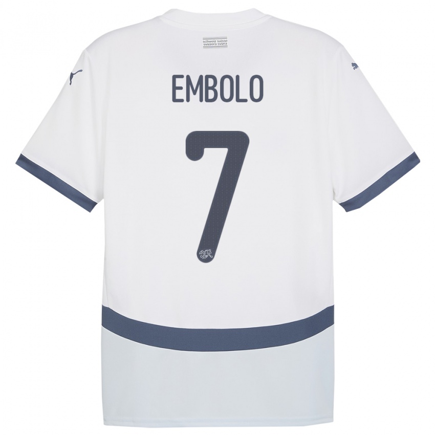 Uomo Maglia Svizzera Breel Embolo #7 Bianco Kit Gara Away 24-26 Maglietta