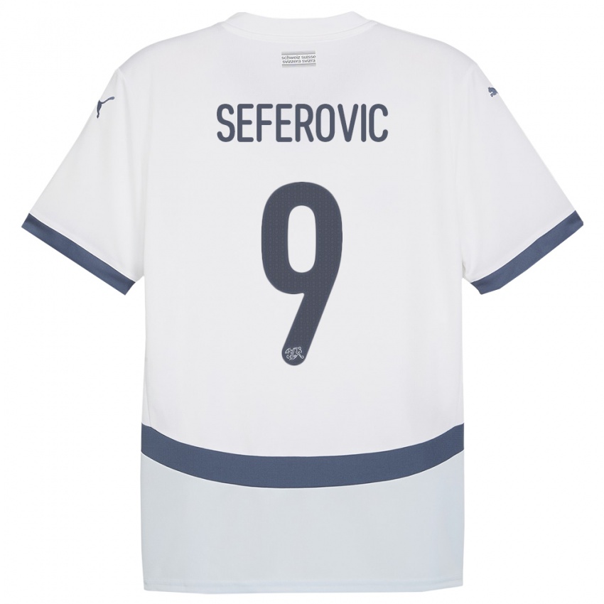 Uomo Maglia Svizzera Haris Seferovic #9 Bianco Kit Gara Away 24-26 Maglietta