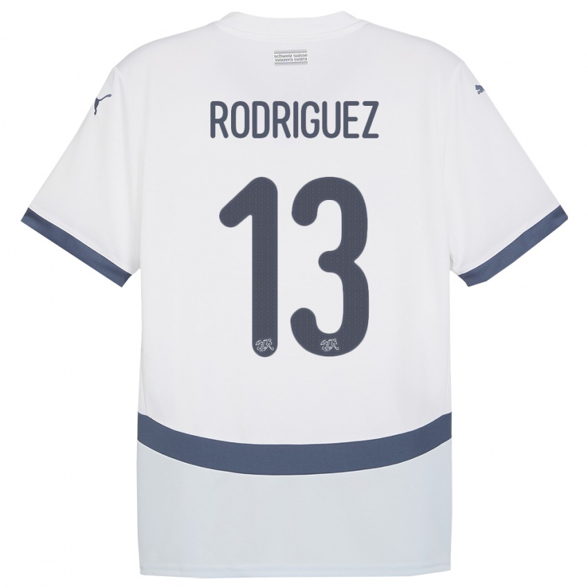 Uomo Maglia Svizzera Ricardo Rodriguez #13 Bianco Kit Gara Away 24-26 Maglietta