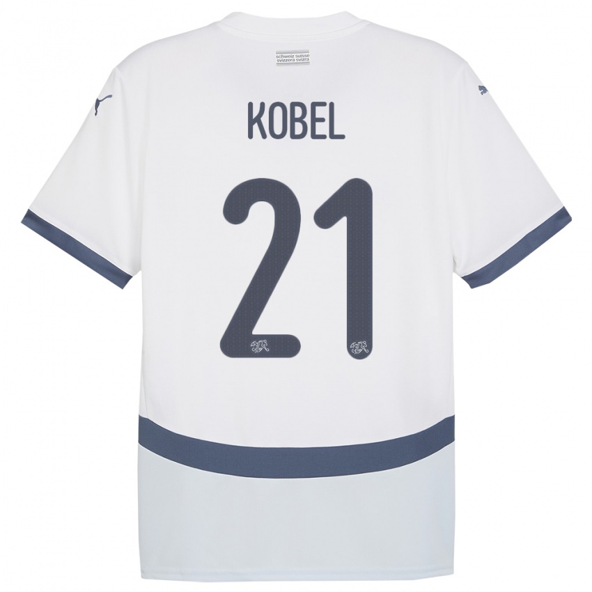 Uomo Maglia Svizzera Gregor Kobel #21 Bianco Kit Gara Away 24-26 Maglietta