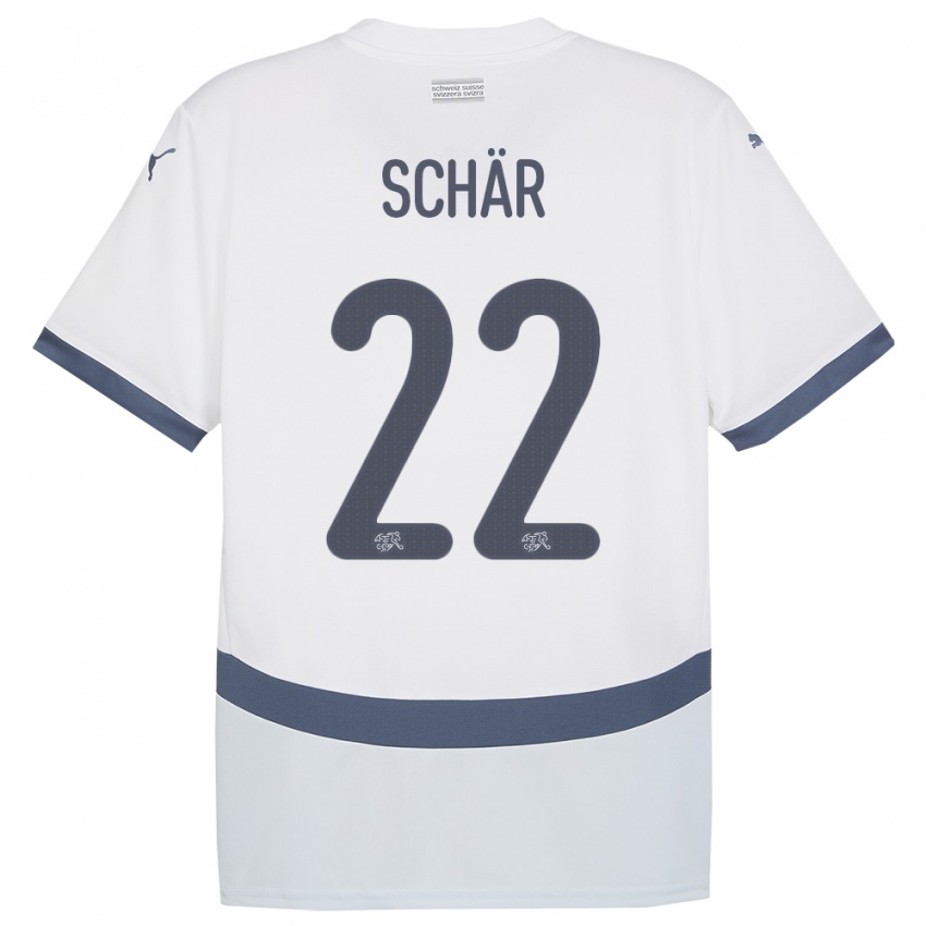 Uomo Maglia Svizzera Fabian Schar #22 Bianco Kit Gara Away 24-26 Maglietta
