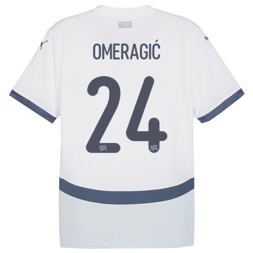 Uomo Maglia Svizzera Becir Omeragic #24 Bianco Kit Gara Away 24-26 Maglietta
