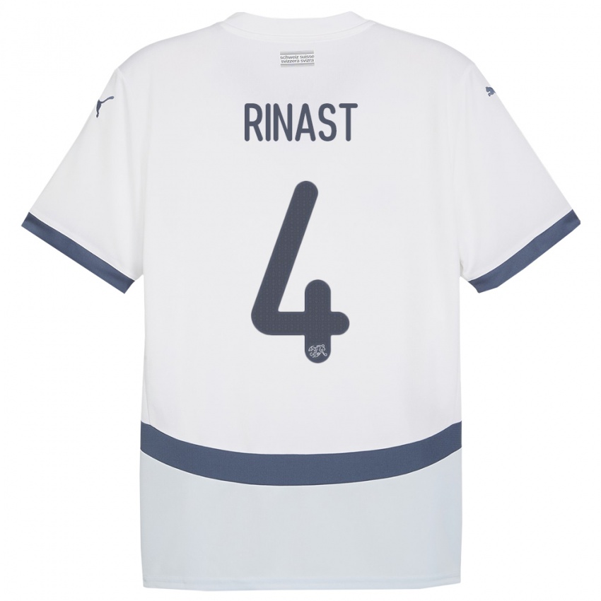 Uomo Maglia Svizzera Rachel Rinast #4 Bianco Kit Gara Away 24-26 Maglietta