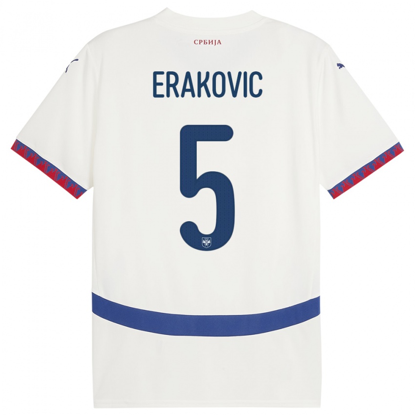 Uomo Maglia Serbia Strahinja Erakovic #5 Bianco Kit Gara Away 24-26 Maglietta