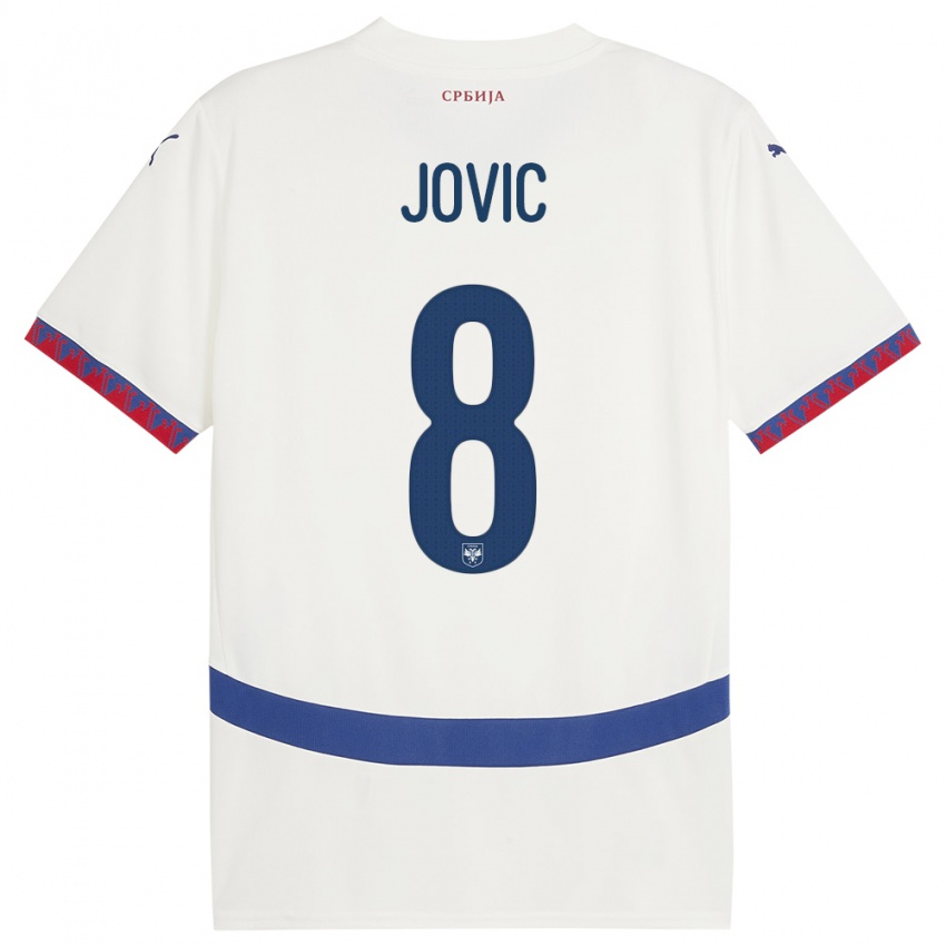 Uomo Maglia Serbia Luka Jovic #8 Bianco Kit Gara Away 24-26 Maglietta