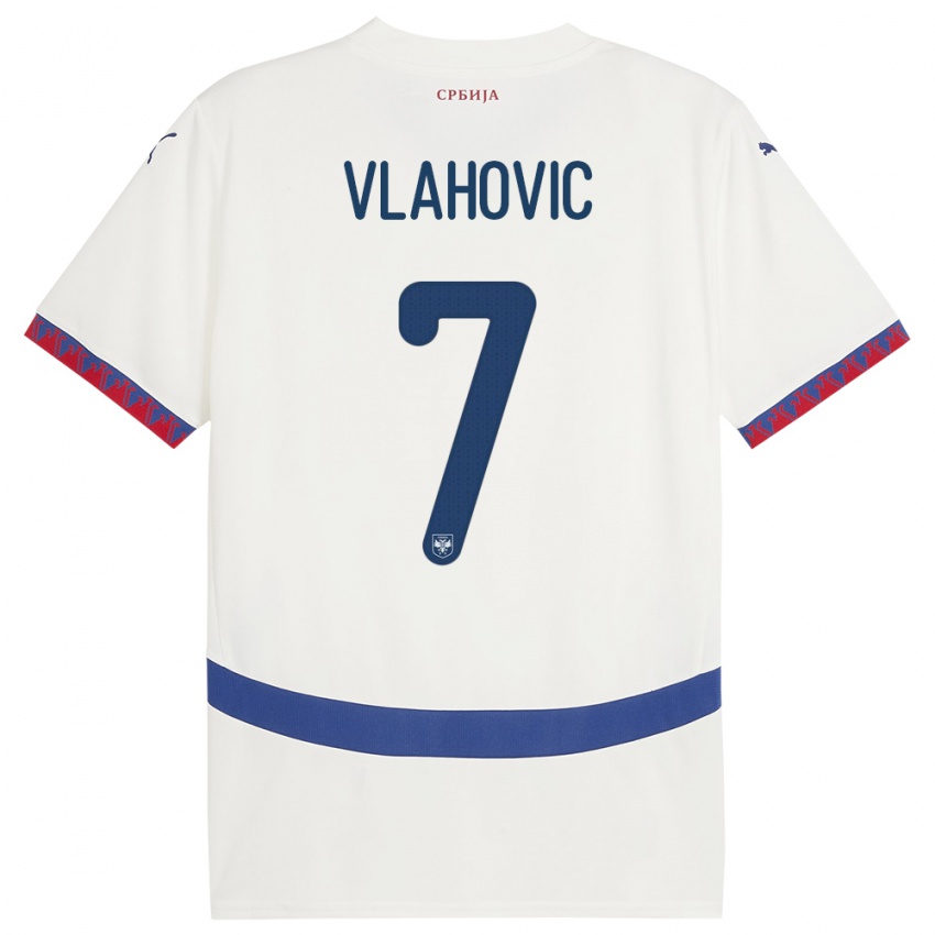 Uomo Maglia Serbia Dusan Vlahovic #7 Bianco Kit Gara Away 24-26 Maglietta