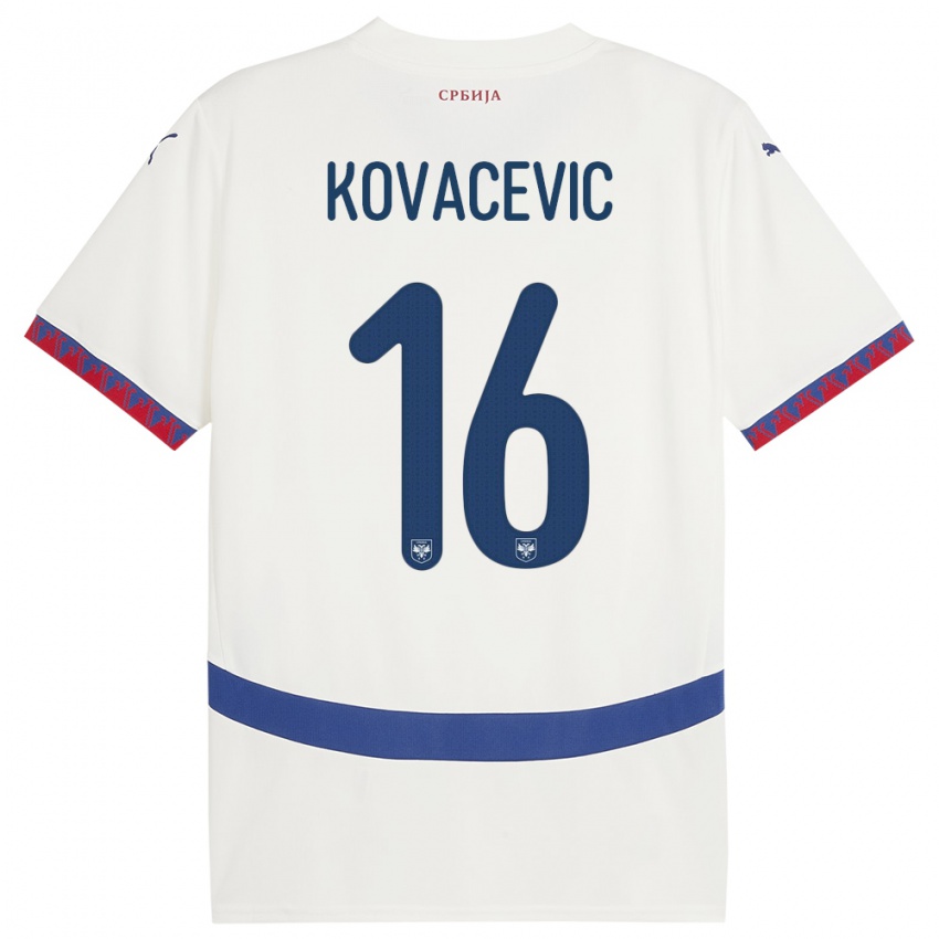 Uomo Maglia Serbia Bojan Kovacevic #16 Bianco Kit Gara Away 24-26 Maglietta