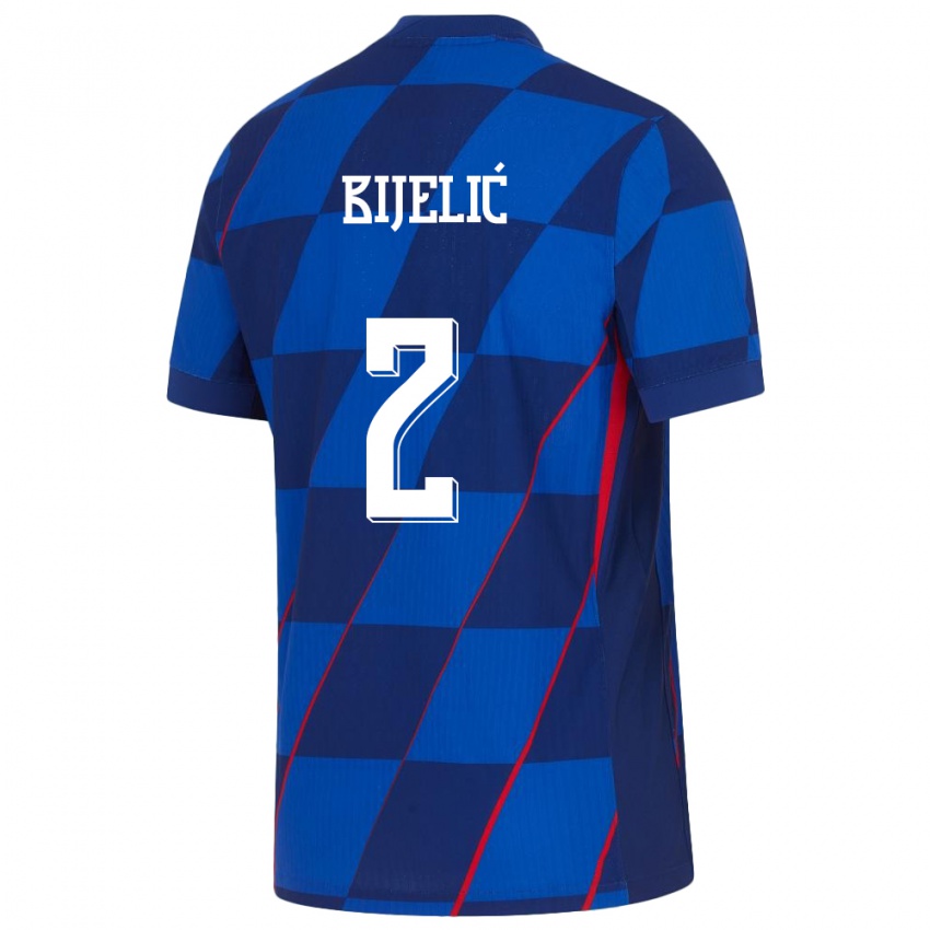 Uomo Maglia Croazia Dario Bijelic #2 Blu Kit Gara Away 24-26 Maglietta