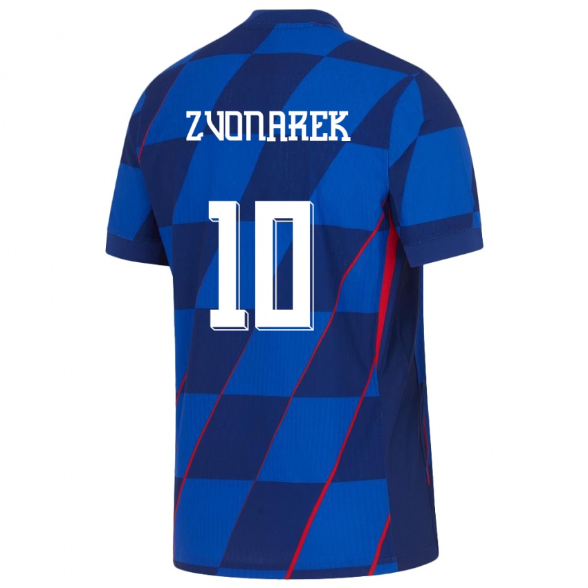 Uomo Maglia Croazia Lovro Zvonarek #10 Blu Kit Gara Away 24-26 Maglietta