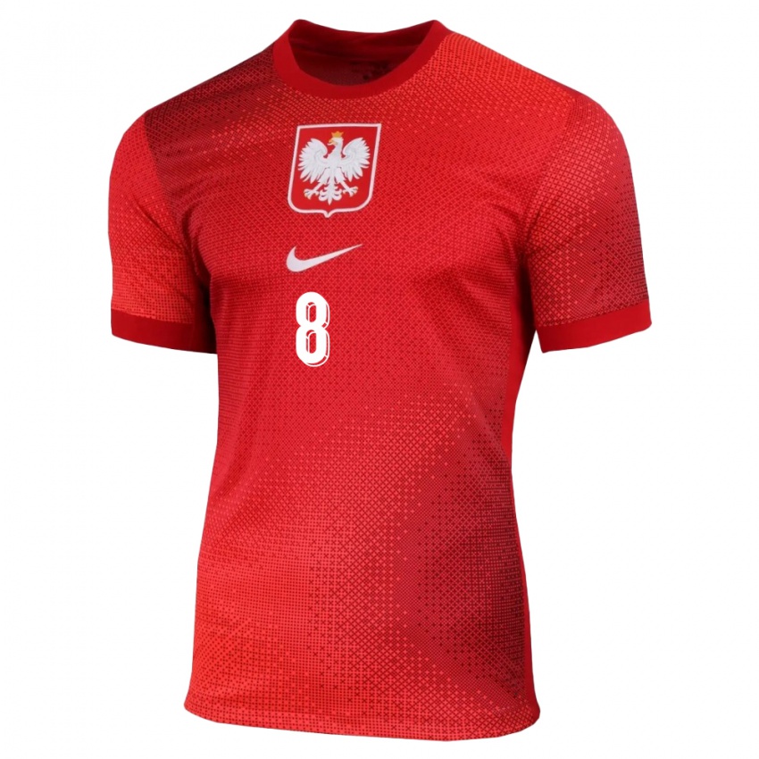 Uomo Maglia Polonia Szczepan Mucha #8 Rosso Kit Gara Away 24-26 Maglietta