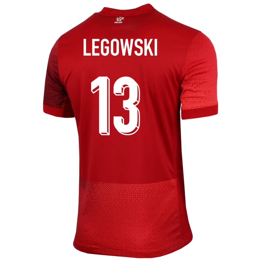 Uomo Maglia Polonia Mateusz Legowski #13 Rosso Kit Gara Away 24-26 Maglietta