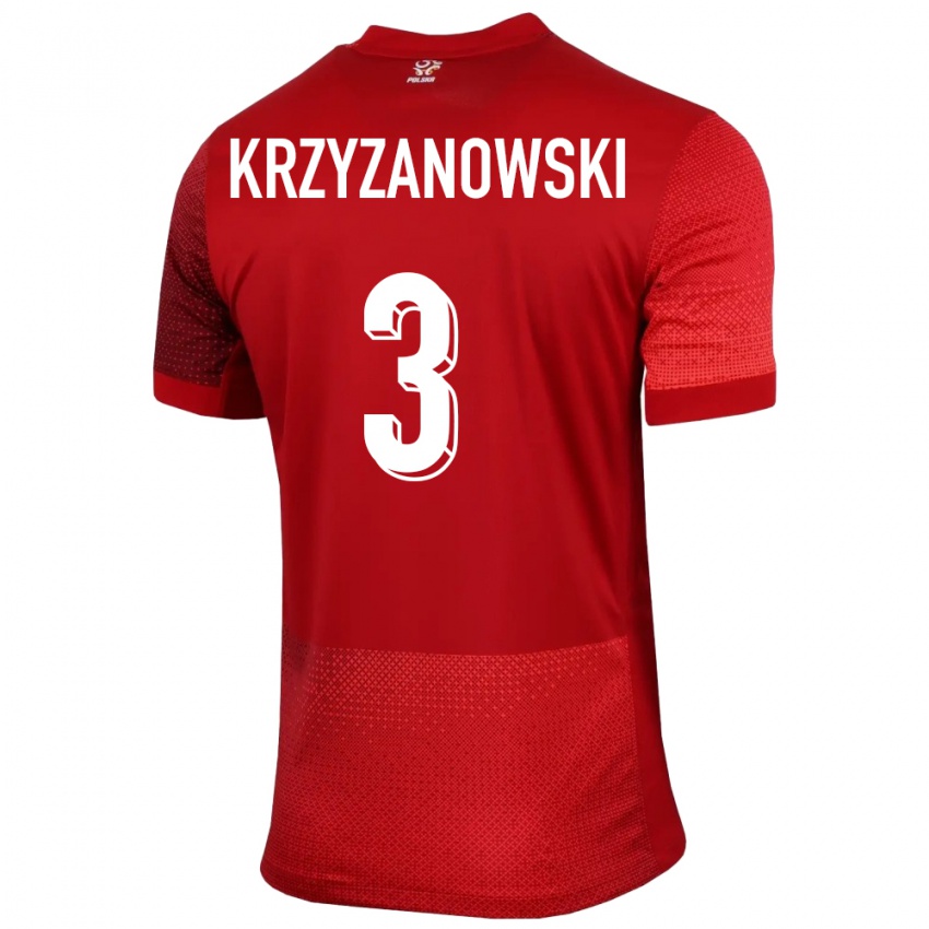 Uomo Maglia Polonia Jakub Krzyzanowski #3 Rosso Kit Gara Away 24-26 Maglietta