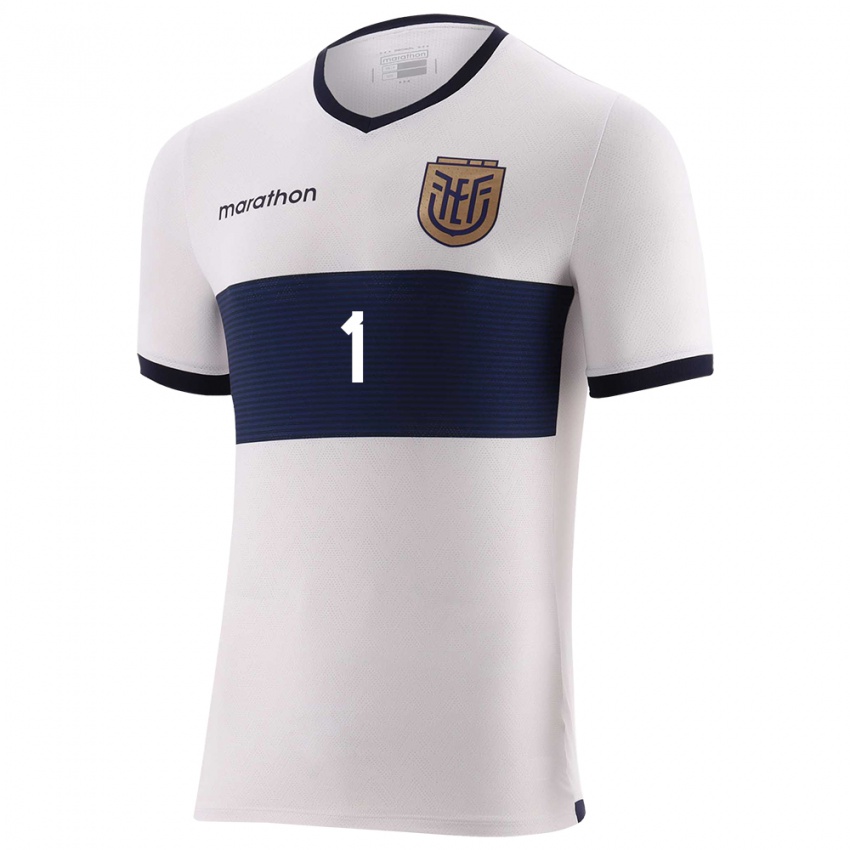 Uomo Maglia Ecuador Hernan Galindez #1 Bianco Kit Gara Away 24-26 Maglietta