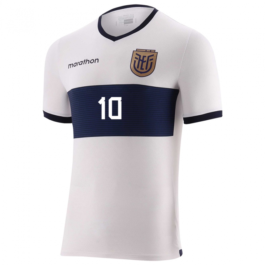 Uomo Maglia Ecuador Romario Ibarra #10 Bianco Kit Gara Away 24-26 Maglietta