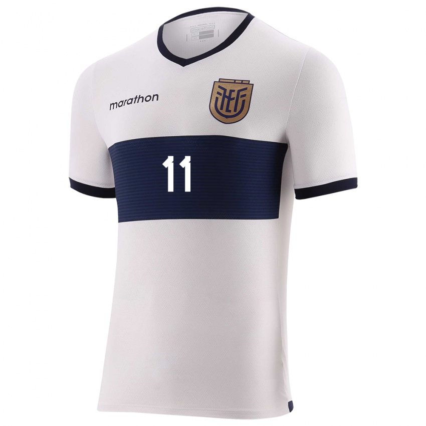 Uomo Maglia Ecuador Ariel Mina #11 Bianco Kit Gara Away 24-26 Maglietta