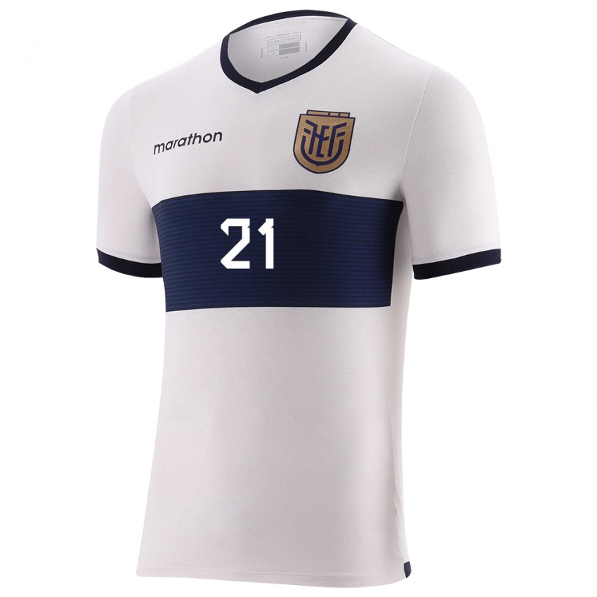 Uomo Maglia Ecuador Patrickson Delgado #21 Bianco Kit Gara Away 24-26 Maglietta