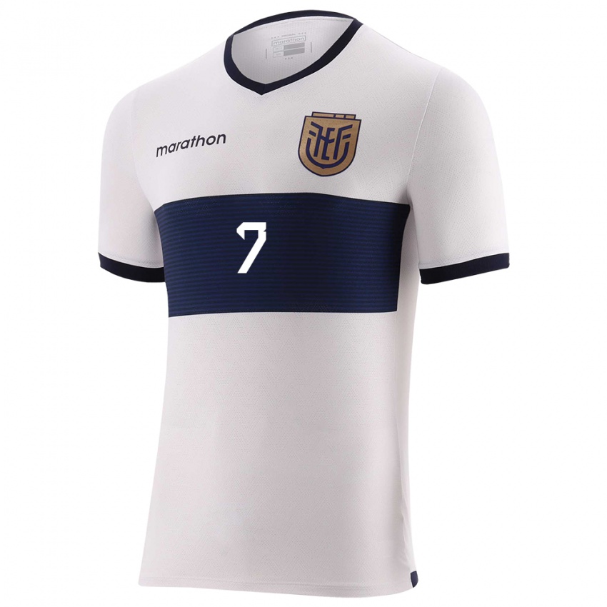 Uomo Maglia Ecuador Pervis Estupinan #7 Bianco Kit Gara Away 24-26 Maglietta