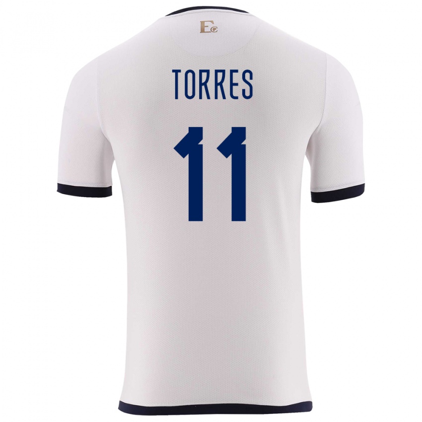 Uomo Maglia Ecuador Ambar Torres #11 Bianco Kit Gara Away 24-26 Maglietta