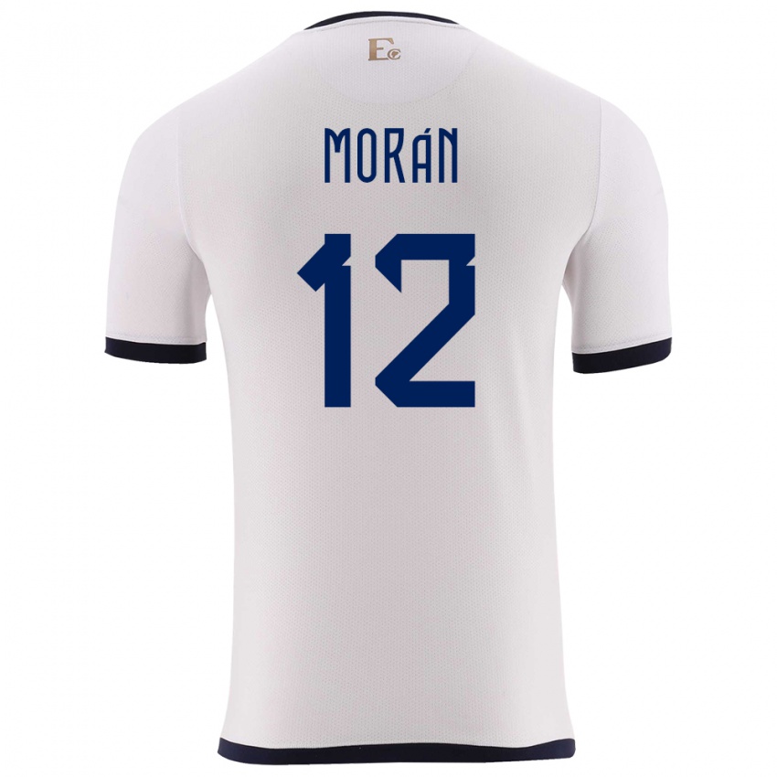 Uomo Maglia Ecuador Andrea Moran #12 Bianco Kit Gara Away 24-26 Maglietta