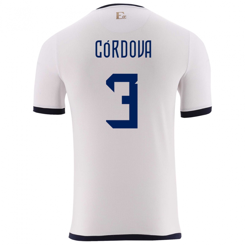 Uomo Maglia Ecuador Luis Cordova #3 Bianco Kit Gara Away 24-26 Maglietta